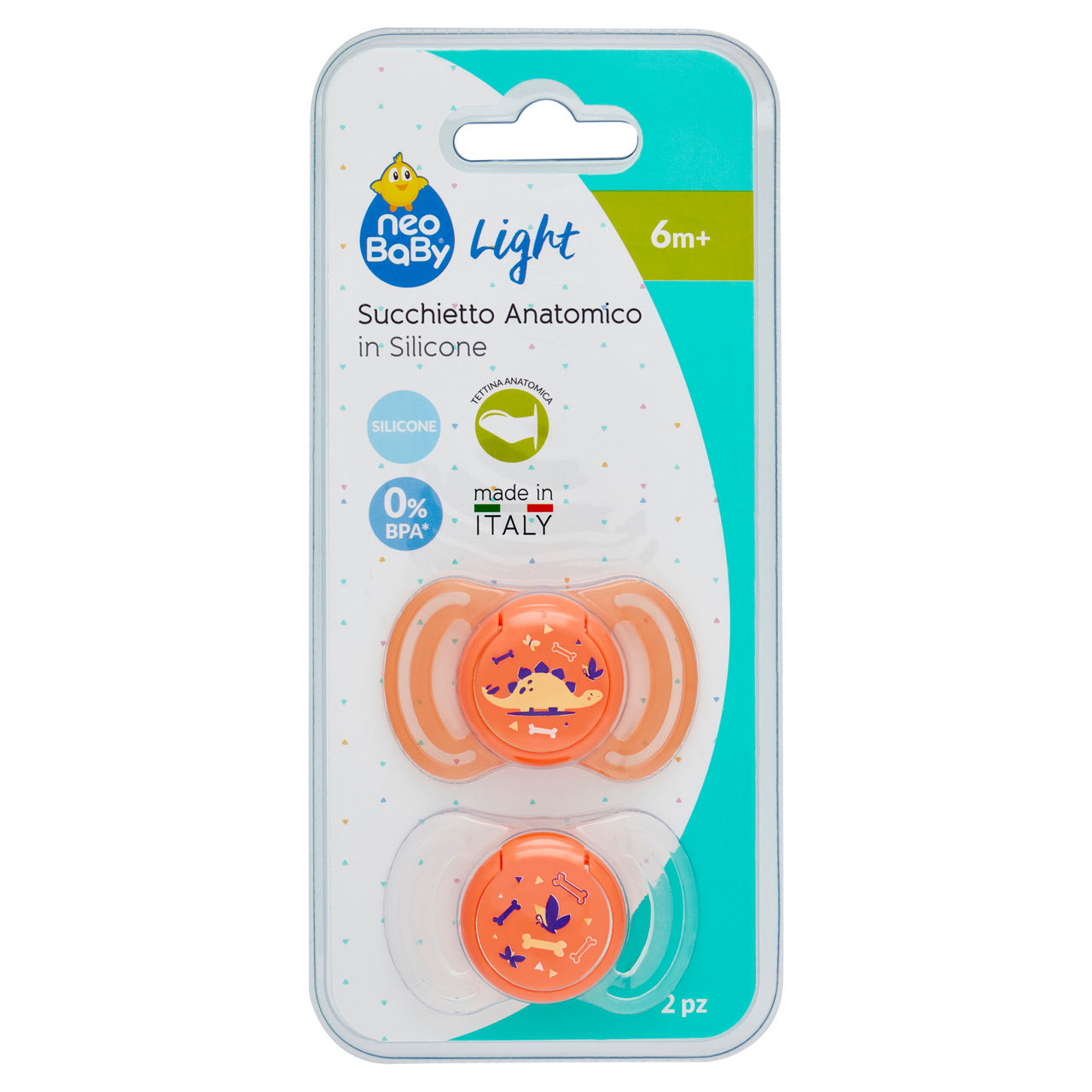 Conf.2 succhietto silicone medio dino arancio