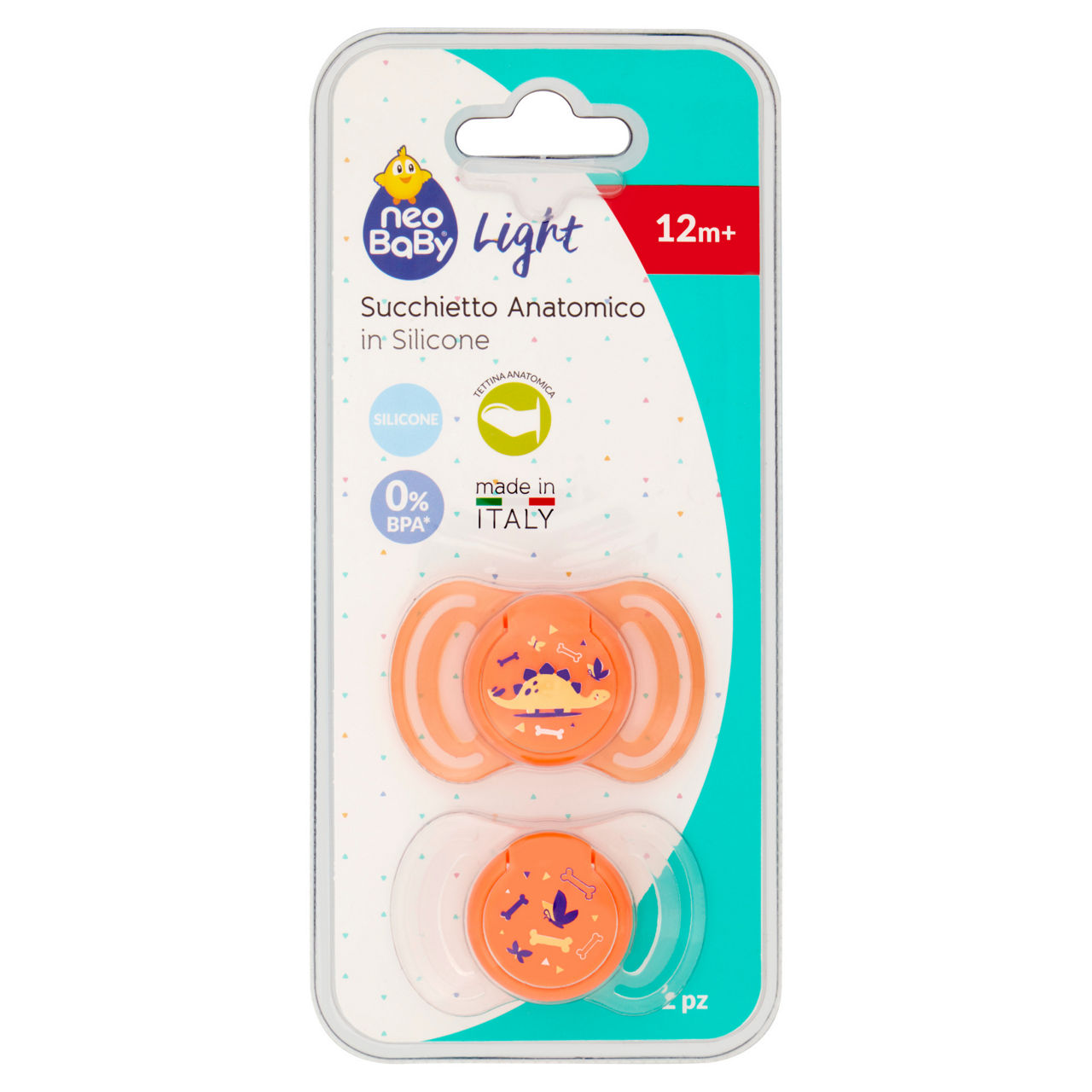 Succhietto silicone maxi dino arancio 2p