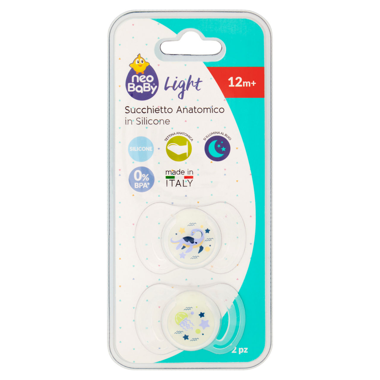 Succhietto silicone maxi dino glow 2pz