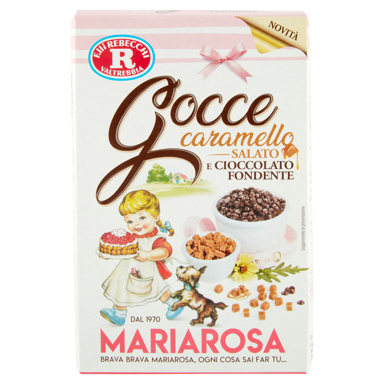 GOCCE CIOCCOLATO FONDENTE E CARAMELLO SALATO ASTUCCIO REBECCHI G90 - Immagine 01