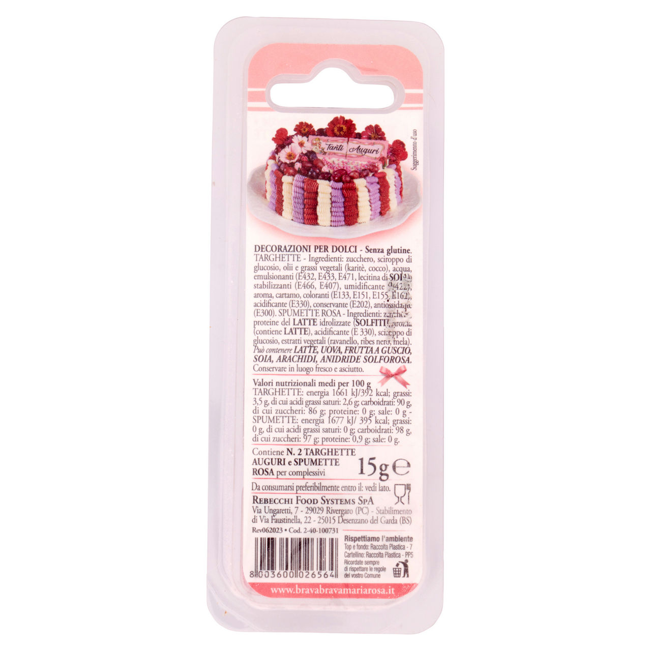 Decorazione per dolci decorazione tanti auguri con spumette rosa 16 gr - Immagine 21