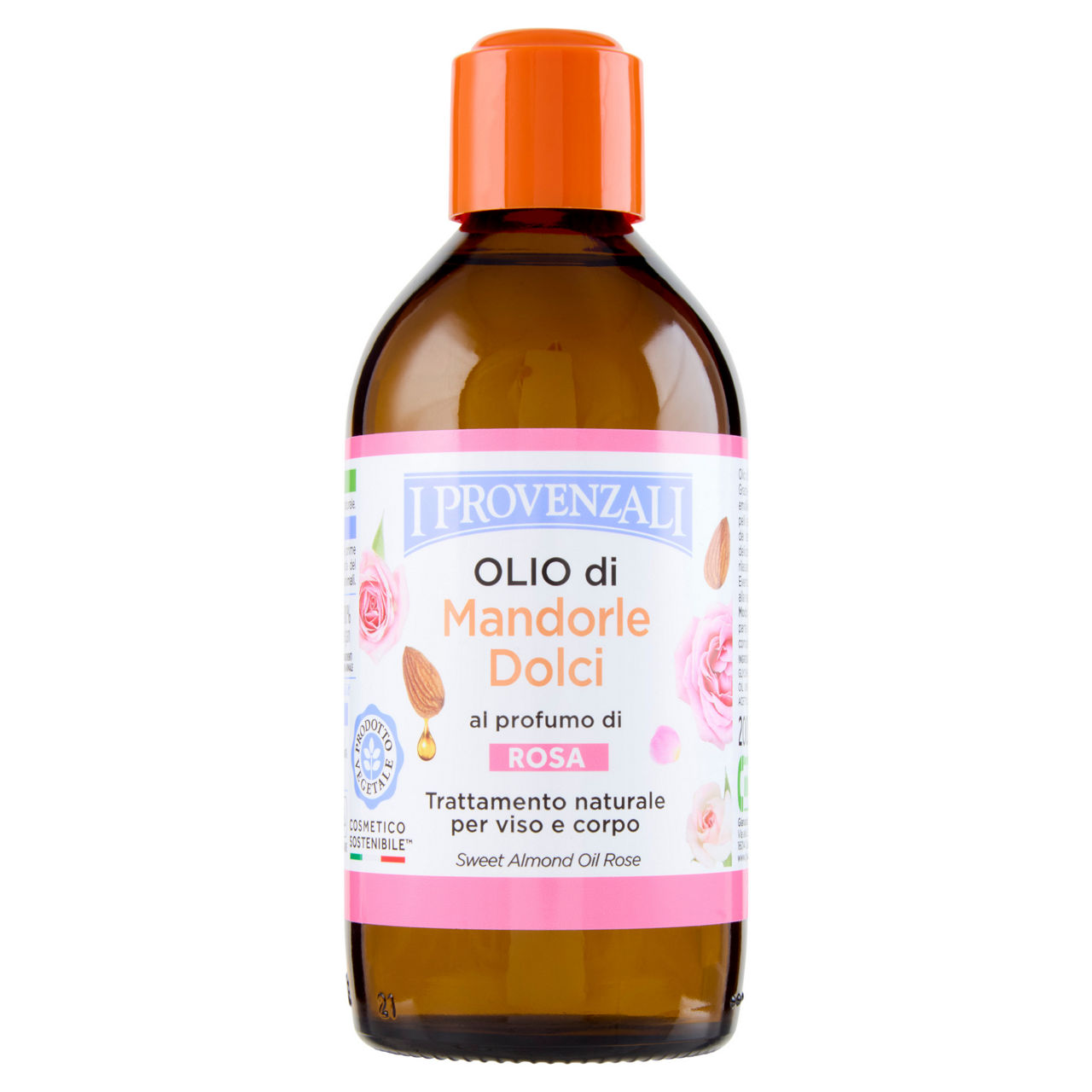 Olio di mandorle al profumo di rosa per viso e corpo 200 ml