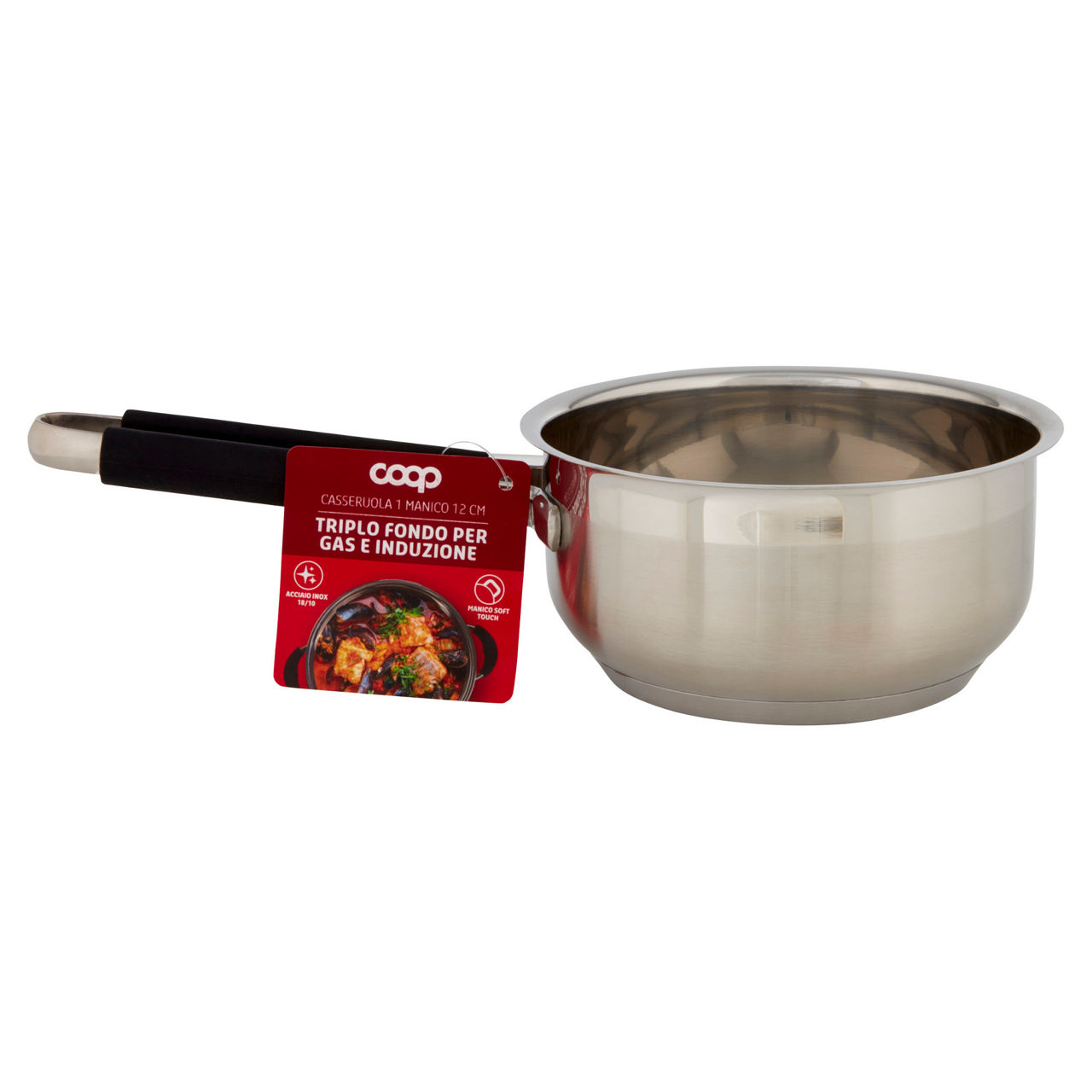 Casseruola 1 manico 12 cm triplo fondo per gas e induzione - Immagine 01