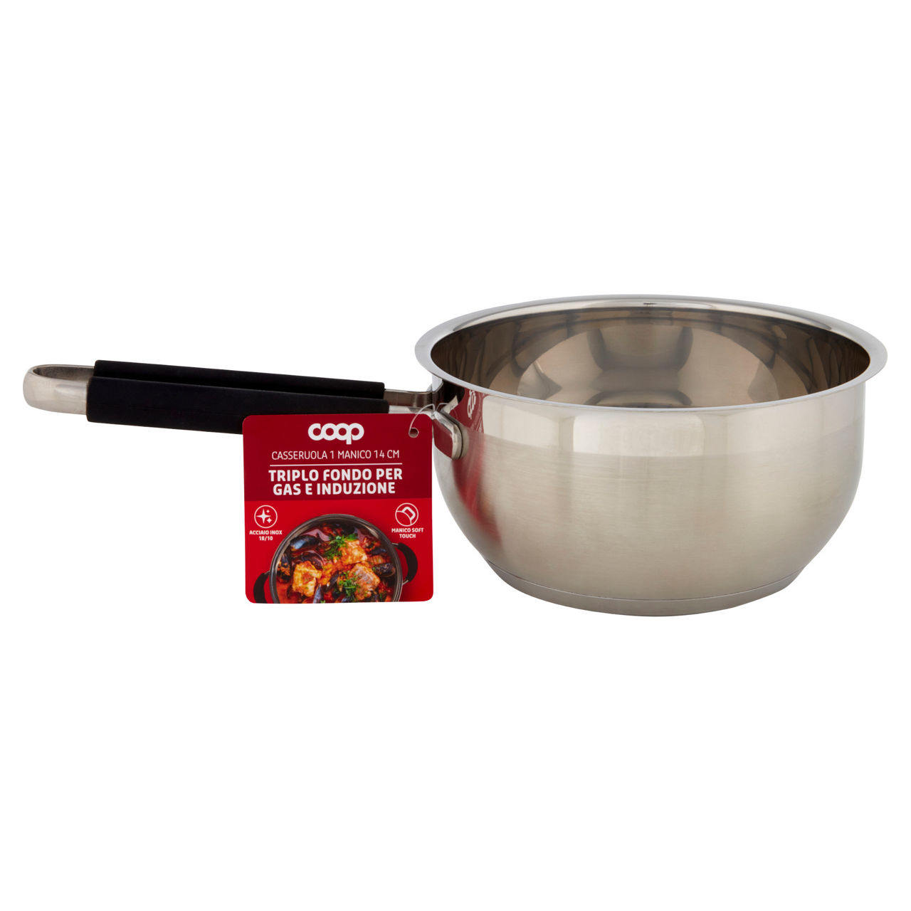 Casseruola 1 manico 14 cm triplo fondo per gas e induzione - Immagine 01