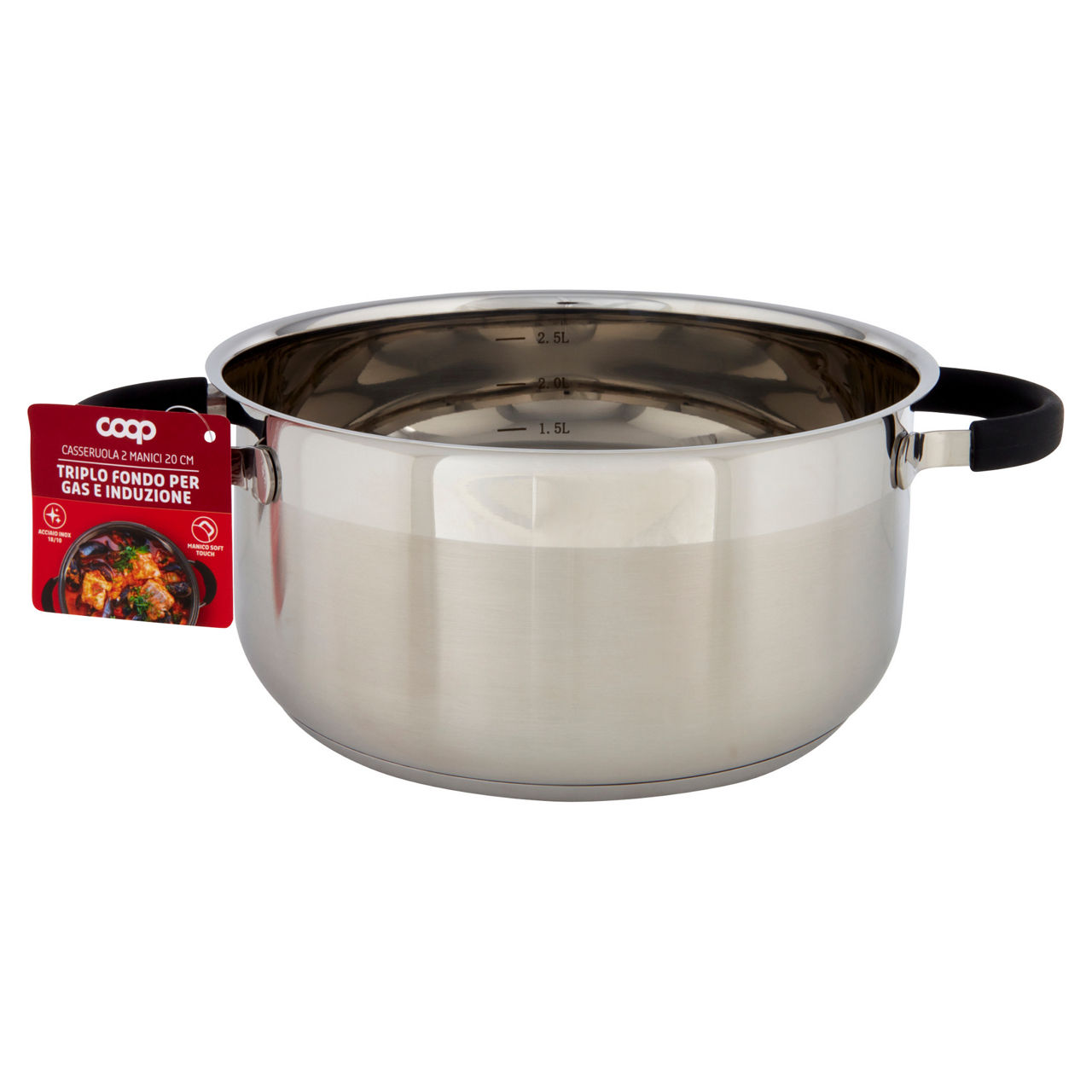 Casseruola 2 manici 20 cm triplo fondo per gas e induzione - Immagine 01
