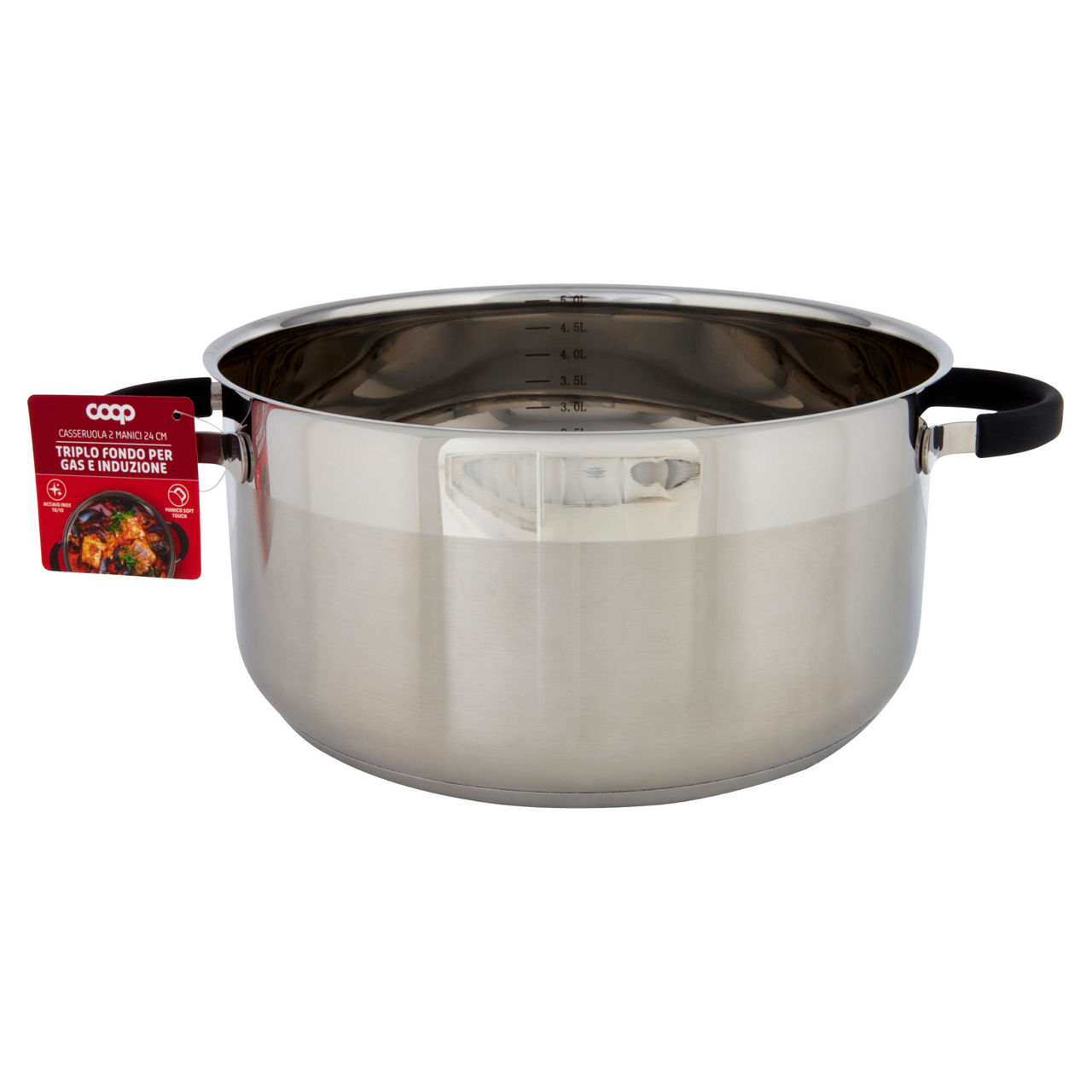 Casseruola 2 manici 24 cm triplo fondo per gas e induzione - Immagine 01