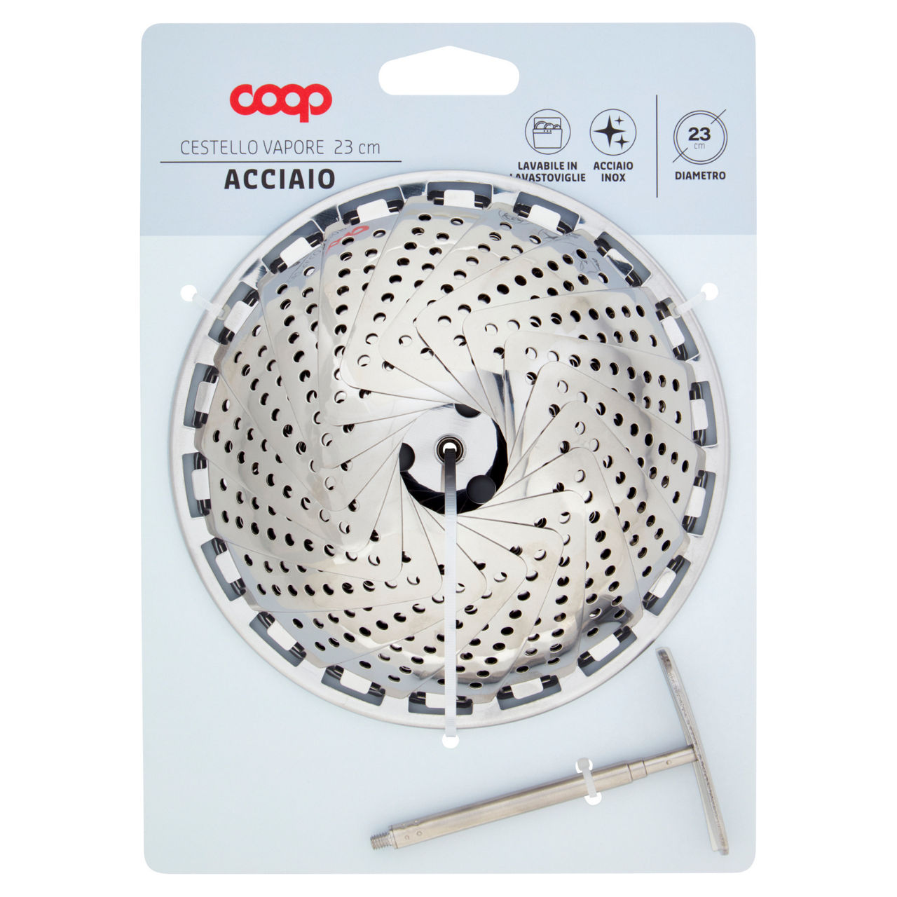 Cestello vapore acciaio inox manico telescopico coop