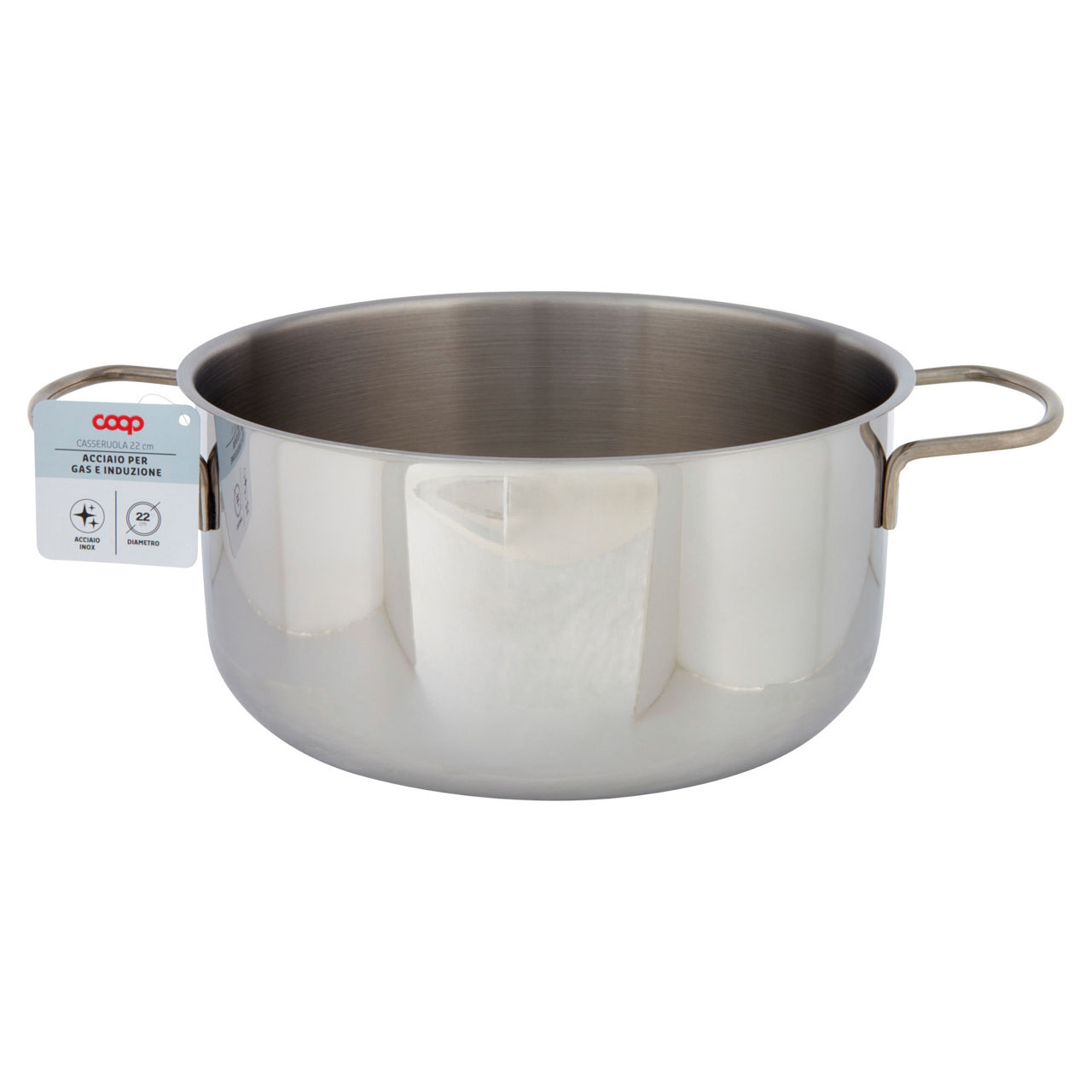 Casseruola 2 manici 22 cm acciaio per gas e induzione - Immagine 01