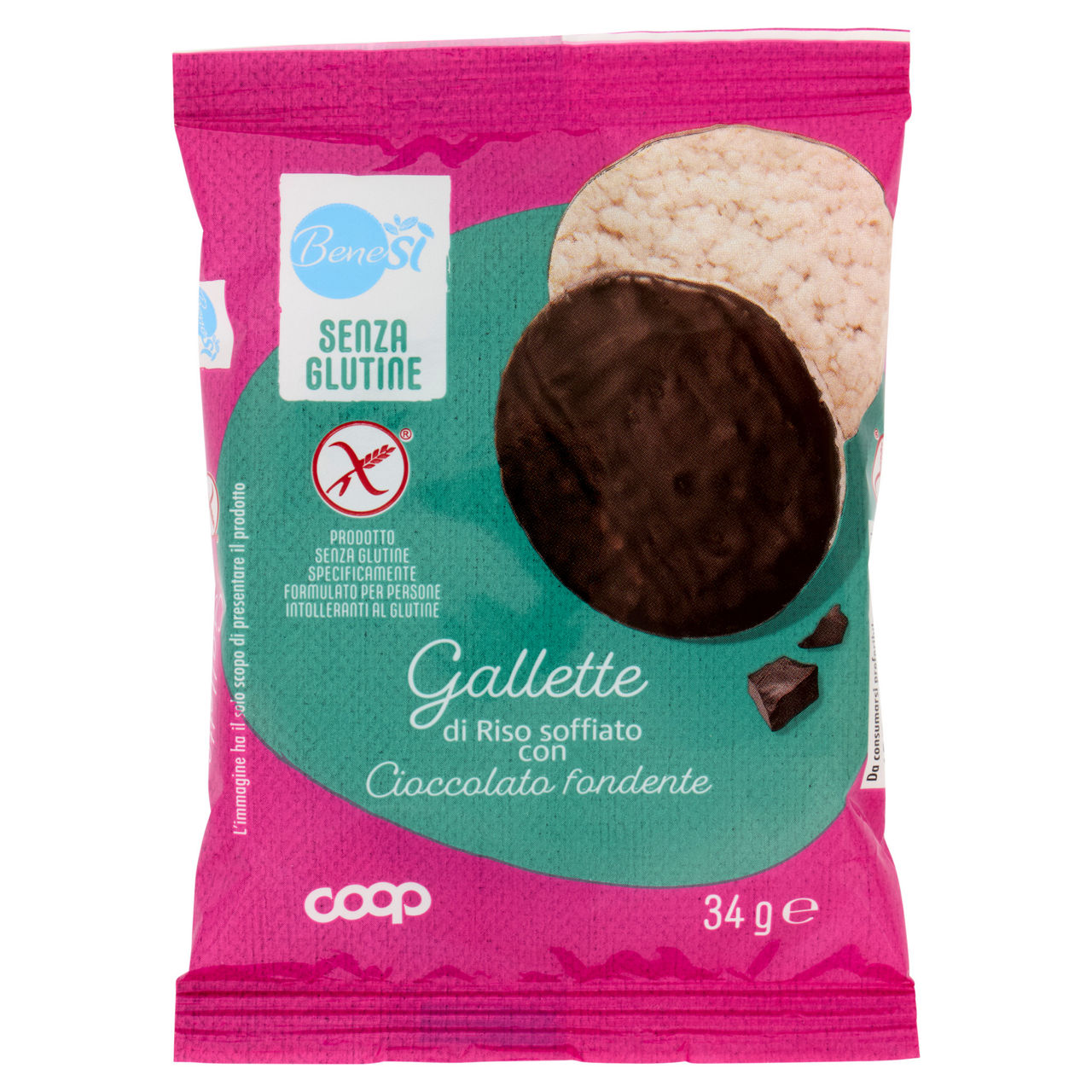 Gallette di riso soffiato con cioccolato fondente senza glutine 34 gr