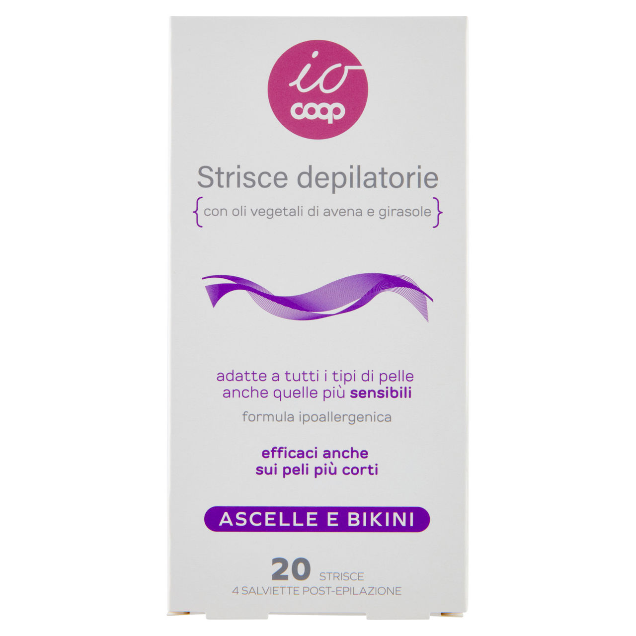 Strisce depilatorie io coop ascelle e bikini 20 pz + 4 salviette post epilazione - Immagine 01