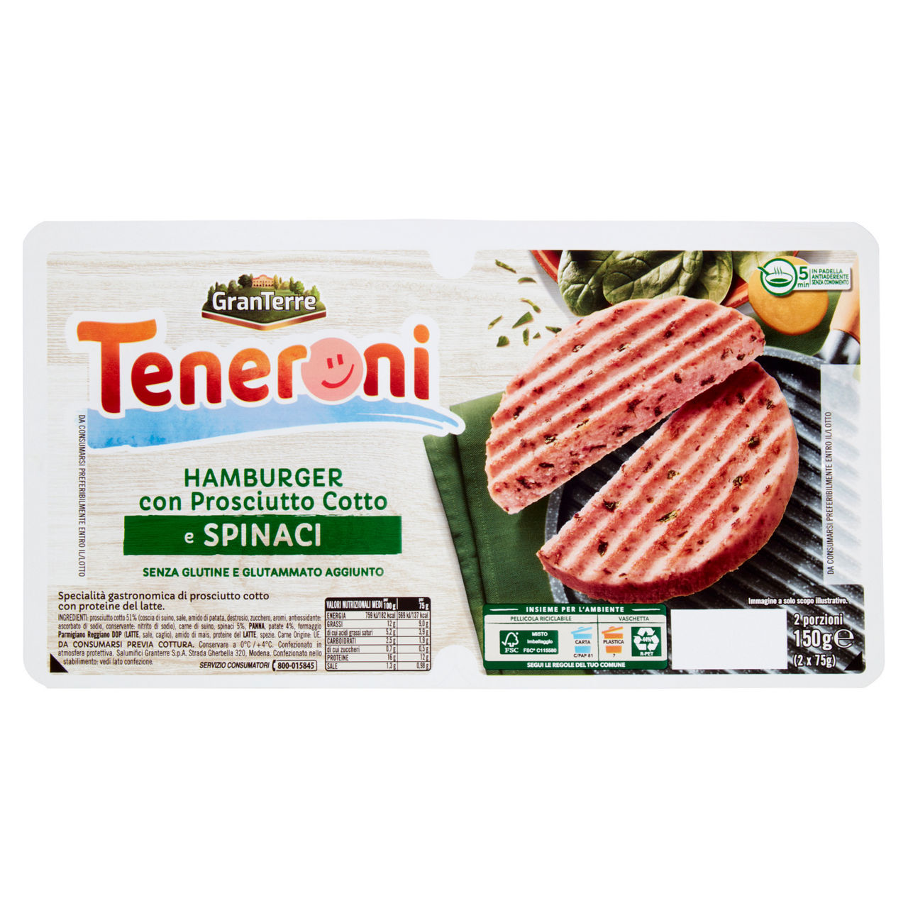 Hamburger di prosciutto cotto e spinaci 2 pz 150 gr - Immagine 01