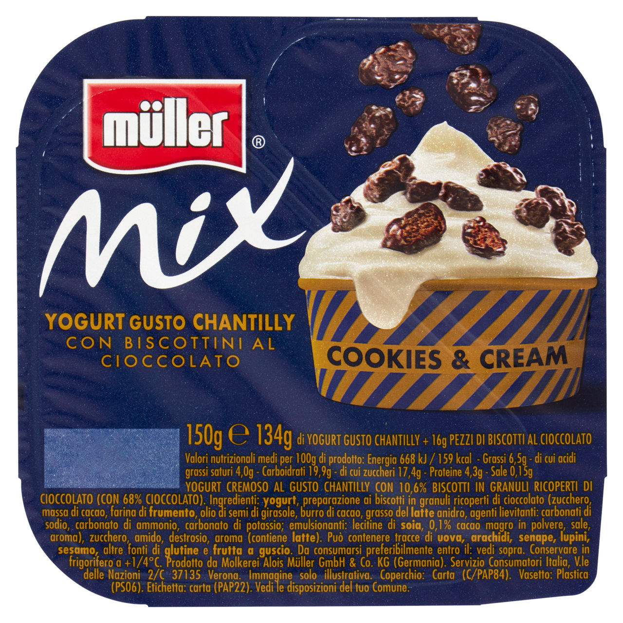 Yogurt gusto chantilly con con biscottini al cioccolato 150 gr - Immagine 01