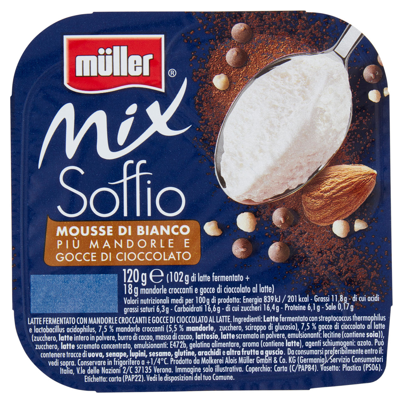 Mousse bianca con mandorle e gocce di cioccolato 120 gr - Immagine 01