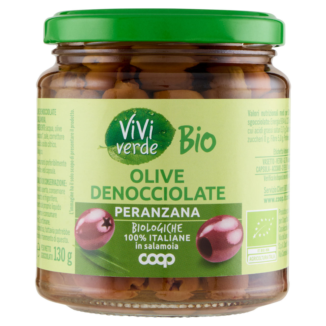 Olive denocciolate peranzana biologiche in salamoia vivi verde 280 g - Immagine 01