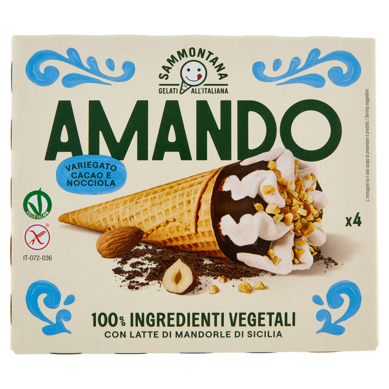 Cono gelato alla vaniglia variegato cacao e nocciola 4 pz 300 gr - Immagine 01