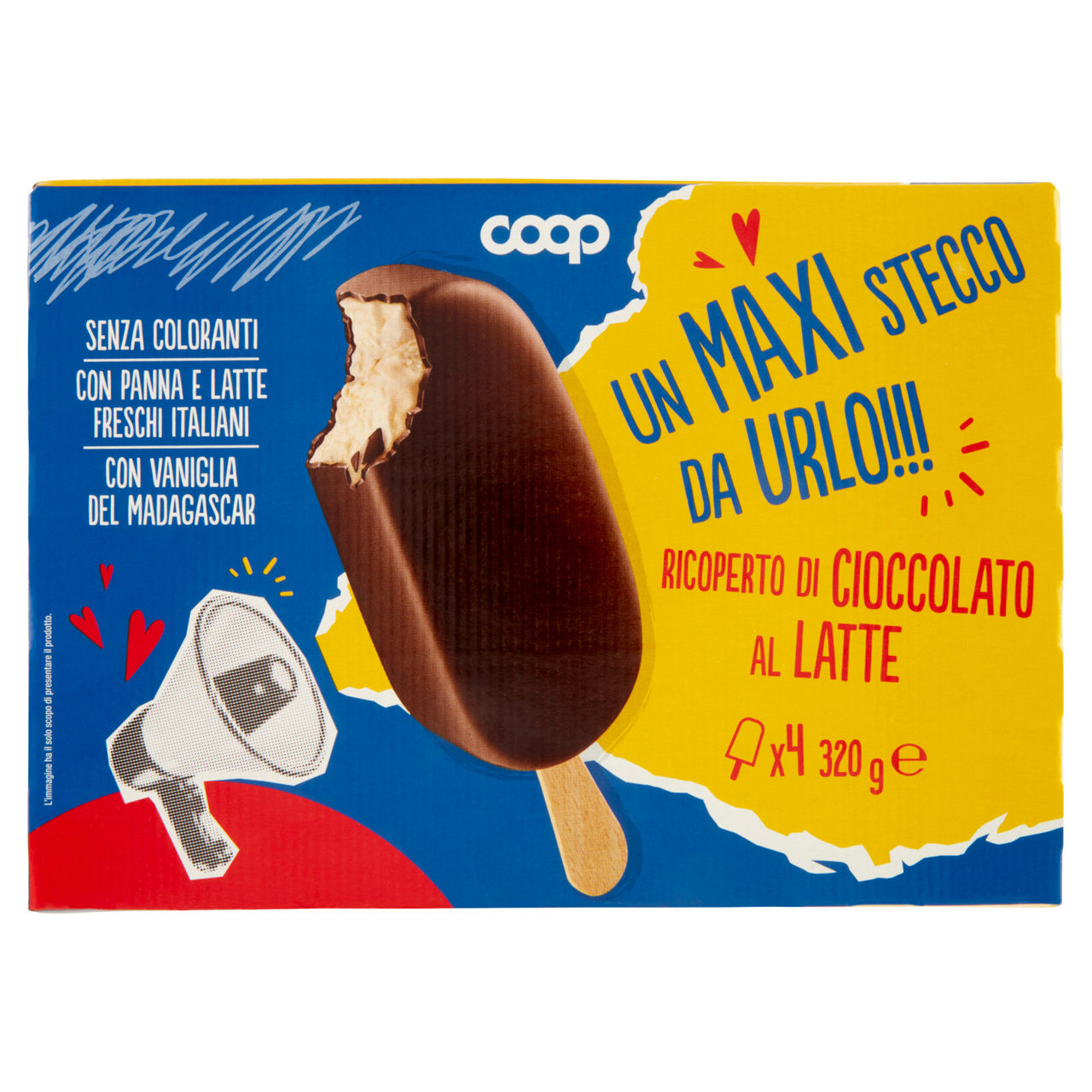 Stecco gelato maxi alla panna e vaniglia con copertura al cioccolato ala latte 4 pz 320 gr