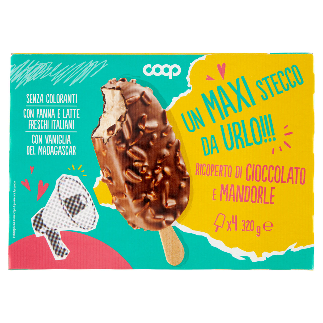 Stecco gelato maxi ricoperto di cioccolato e mandorle 4 pz 320 gr - Immagine 01