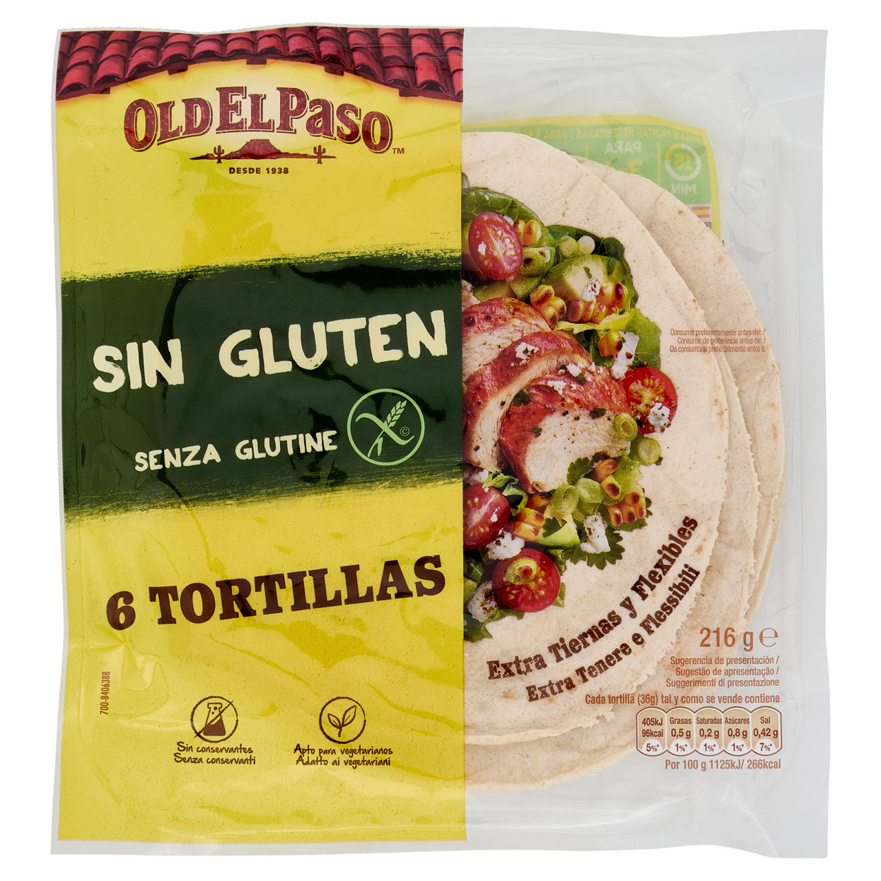 Tortillas senza glutine 6 pz 216 gr