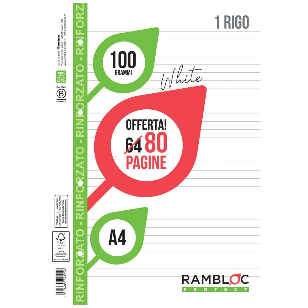 Ricambi con rinforzo laterale righe rig 1 rigo mm 100 gr