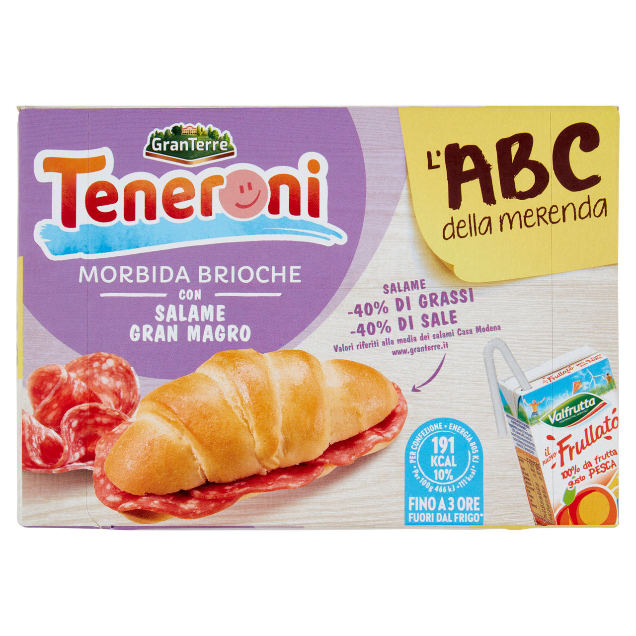 Merenda salata brioche con salame magro e frullato di frutta 170 gr - Immagine 01