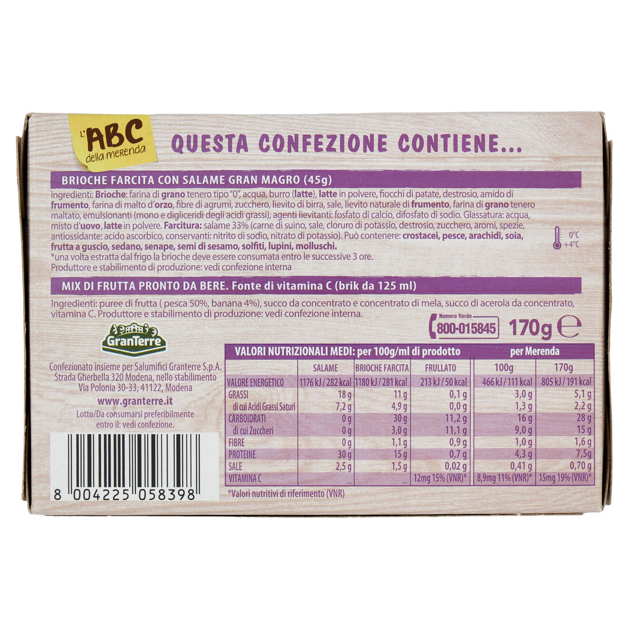 Merenda salata brioche con salame magro e frullato di frutta 170 gr - Immagine 81