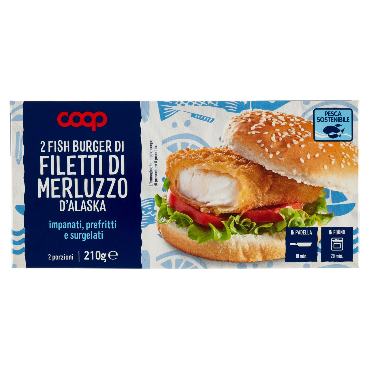 Fish burger di merluzzo d'Alaska impanati prefritti e surgelati 210 gr - Immagine 01