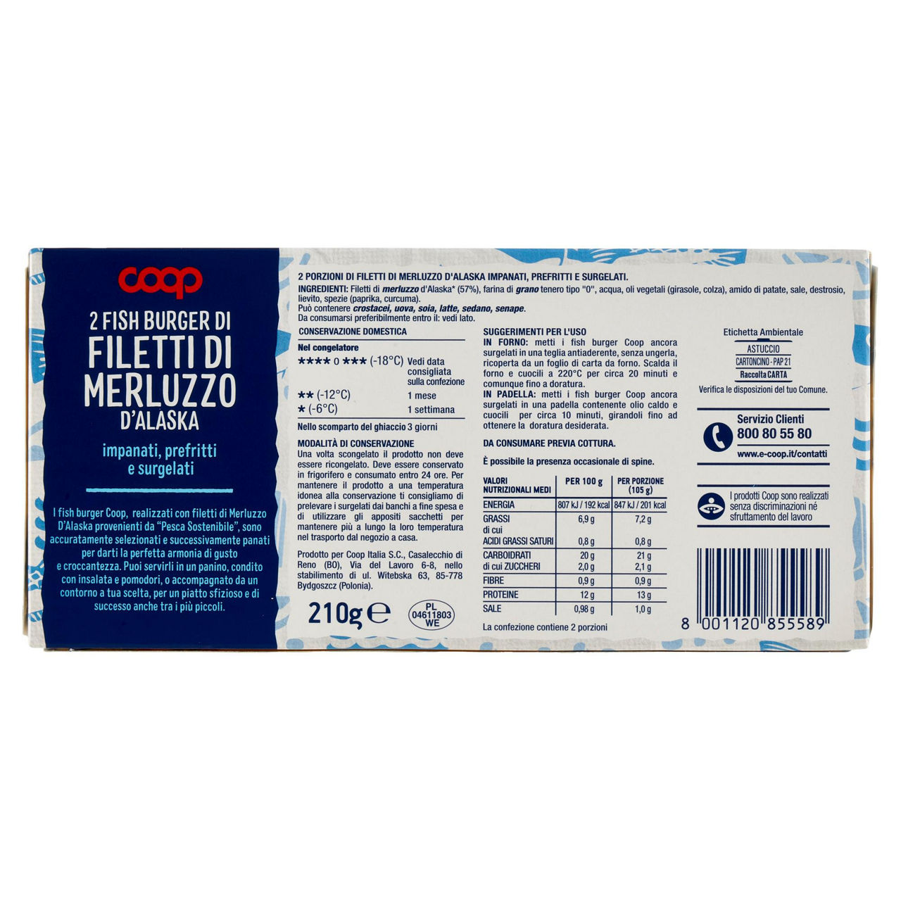 Fish burger di merluzzo d'Alaska impanati prefritti e surgelati 210 gr - Immagine 31