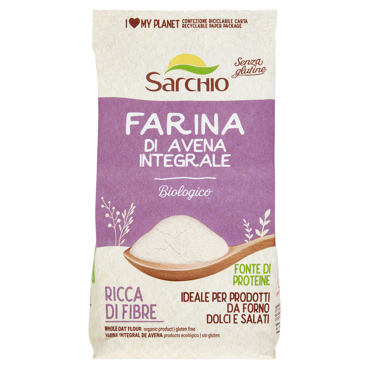 Farina d'avena integrale bio sarchio sacchetto gr. 350 - Immagine 01