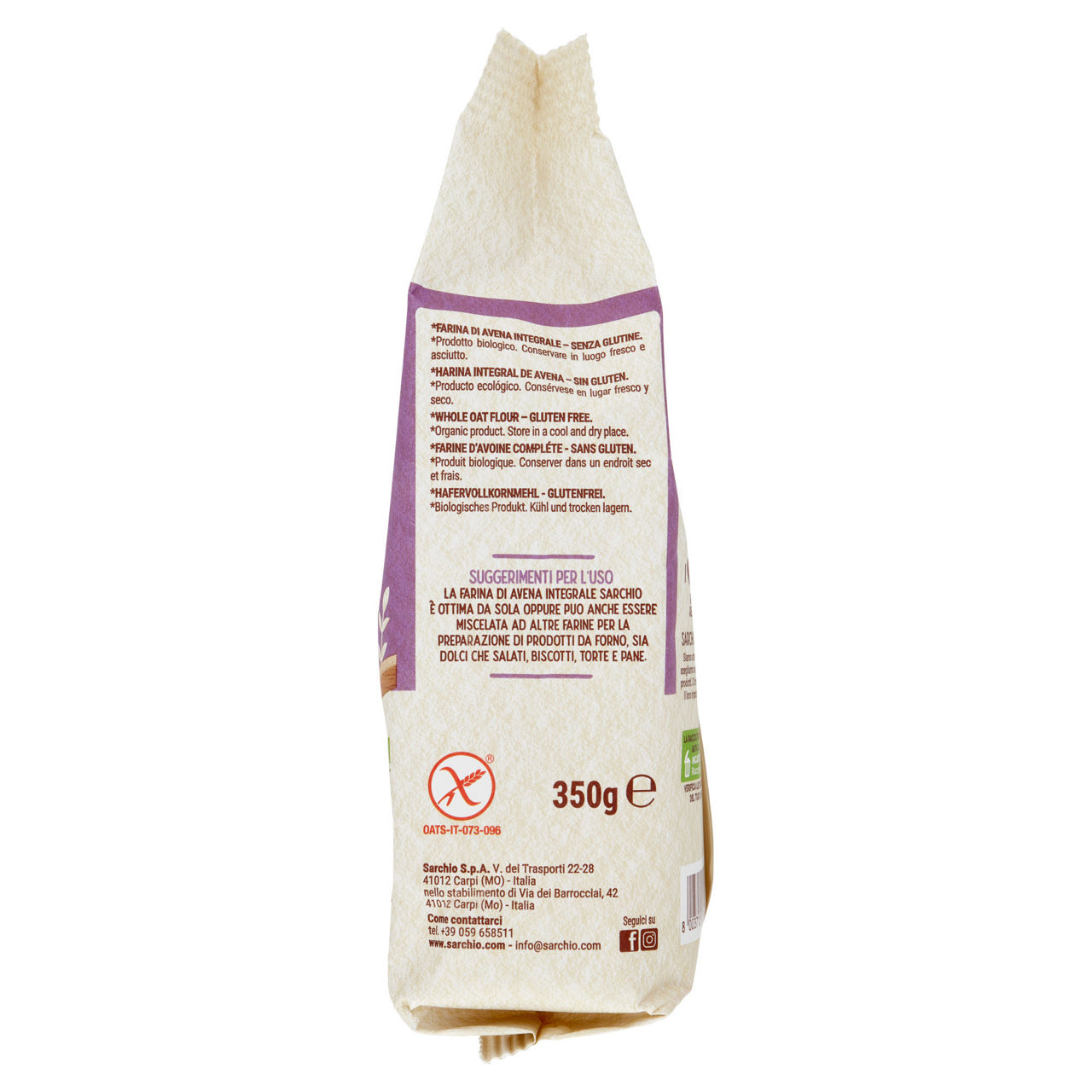 Farina d'avena integrale bio sarchio sacchetto gr. 350 - Immagine 11