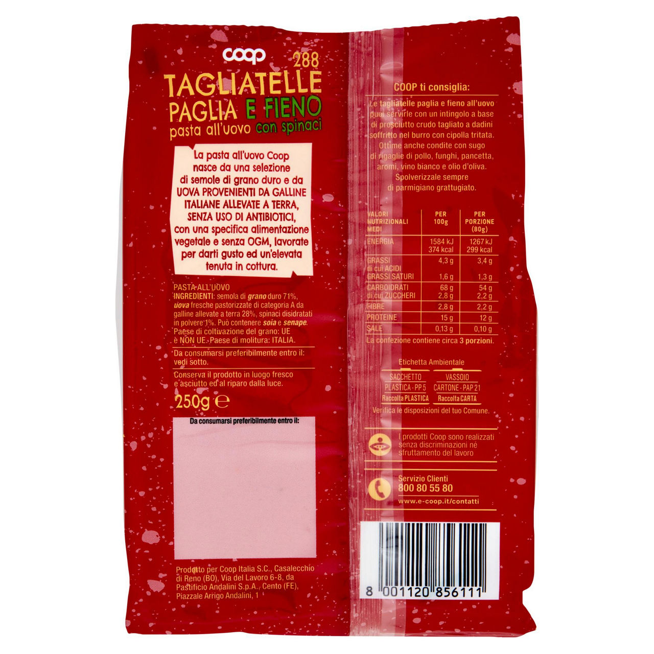 Tagliatelle paglia e fieno 288 pasta all'uovo con spinaci 250 g - Immagine 61