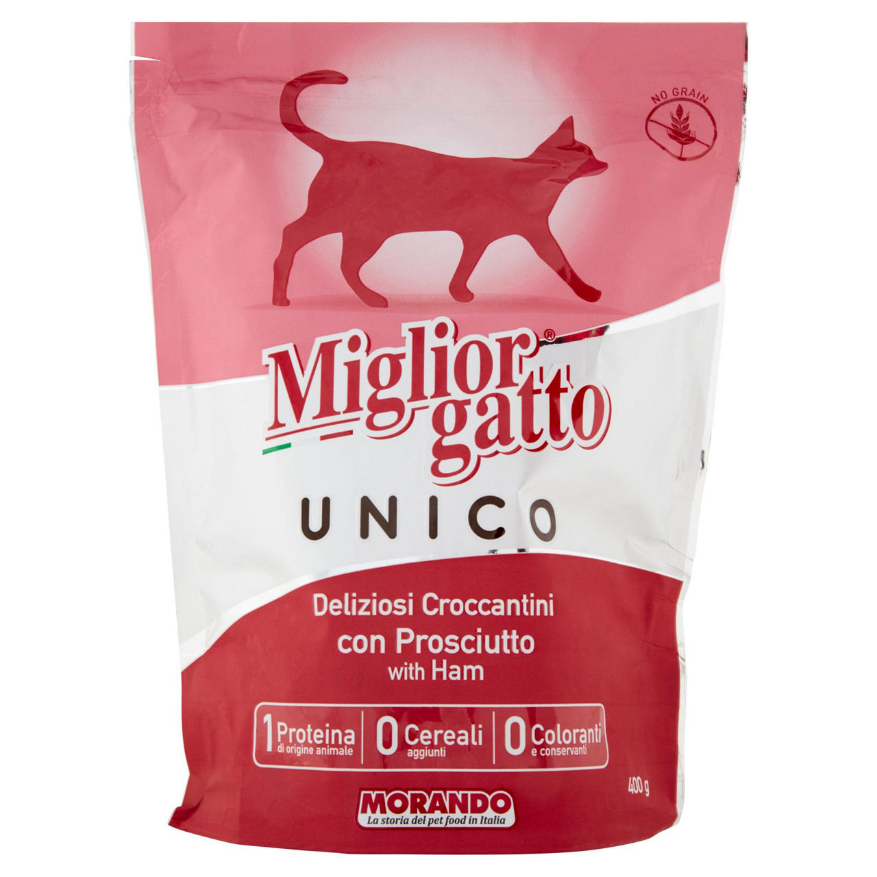SECCO GATTO MIGLIORGATTO UNICO CROCCANTINI SUINO CON PROSCIUTTO BUSTA  GR.400 - Immagine 01