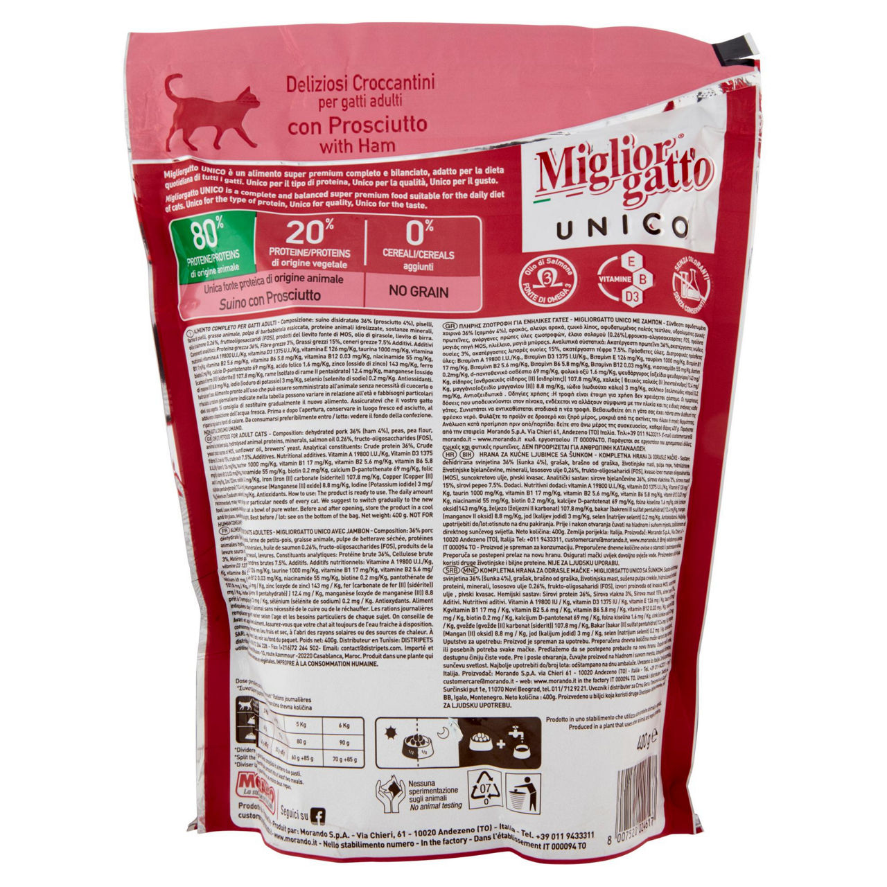 SECCO GATTO MIGLIORGATTO UNICO CROCCANTINI SUINO CON PROSCIUTTO BUSTA  GR.400 - Immagine 31