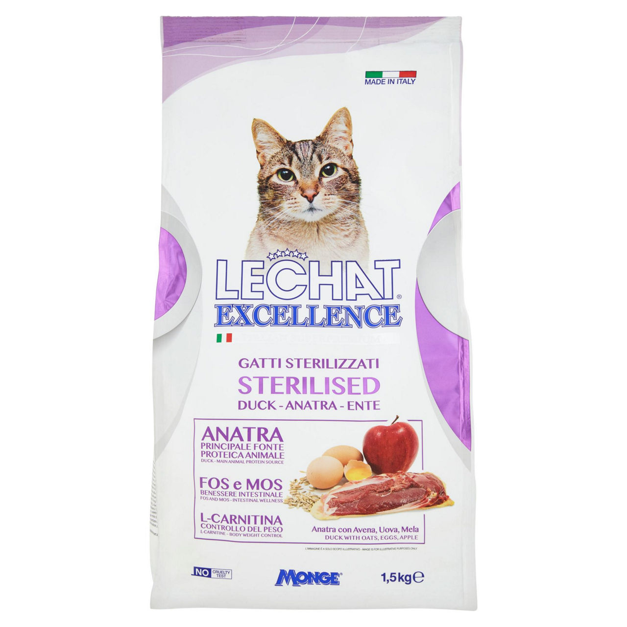 Crocchette per gatti sterilizzati anatra 1,5 kg - Immagine 01