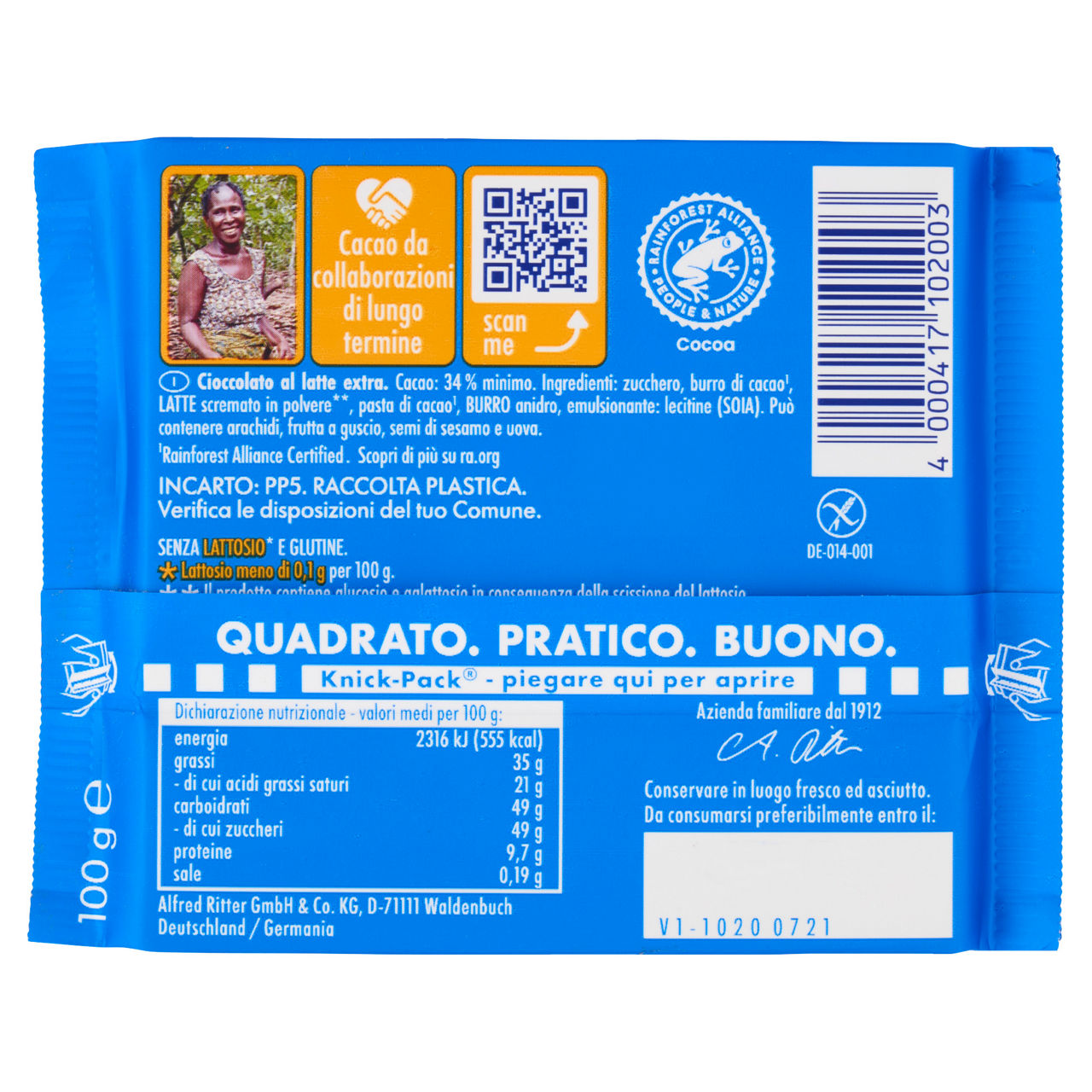 Tavoletta di cioccolato al latte senza lattosio e senza glutine 100 gr - Immagine 31
