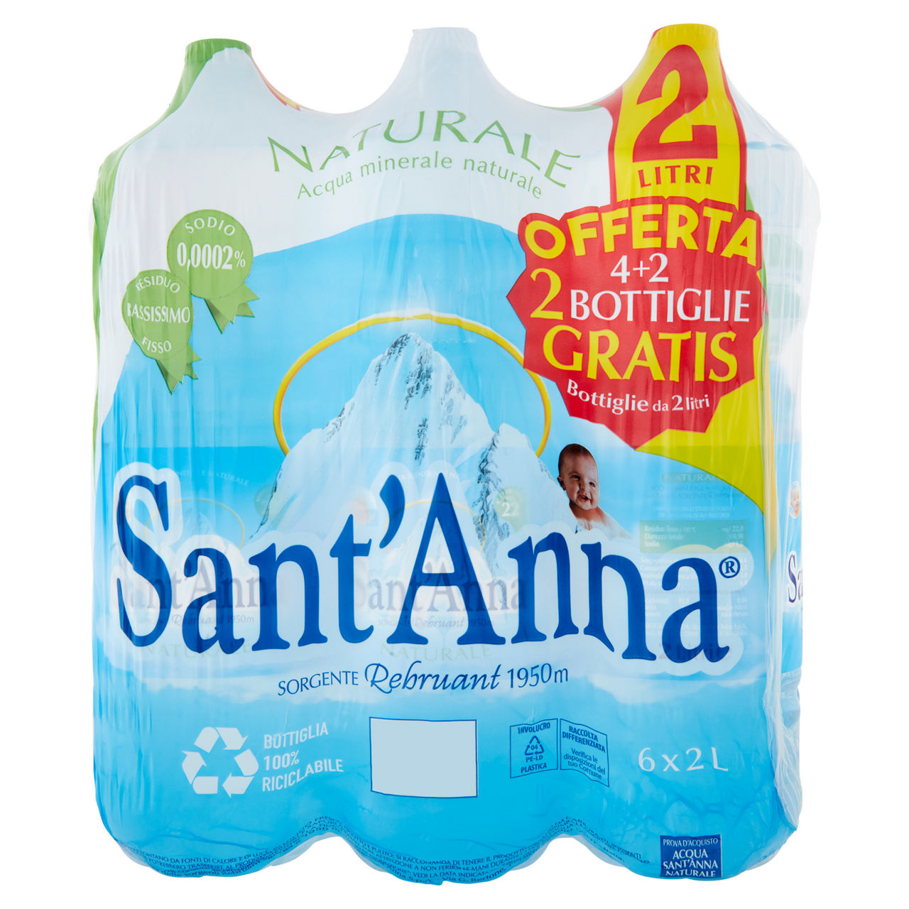 Acqua minerale naturale 2 lt x 4 + 2  pz omaggio - Immagine 01