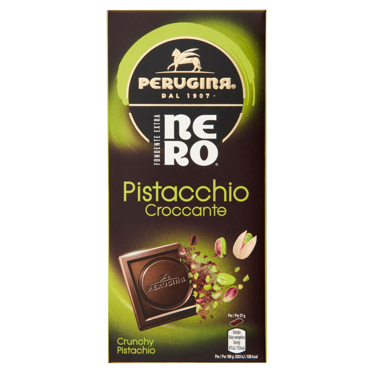 Tavoletta di cioccolato fondente con granella di pistacchio 85 gr