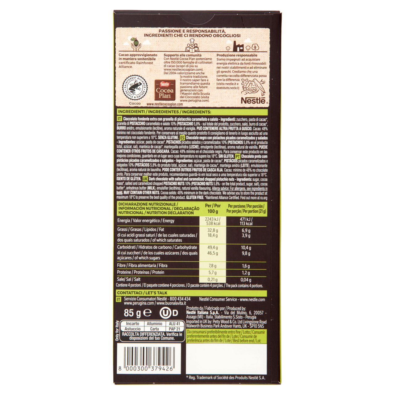 Tavoletta di cioccolato fondente con granella di pistacchio 85 gr - Immagine 11