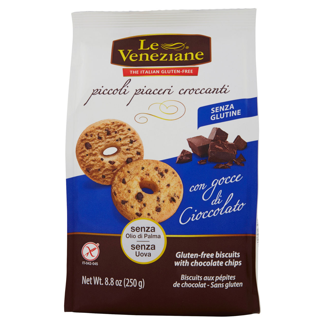 BISCOTTI S/GLUTINE LE VENEZIANE CON GOCCE DI CIOCCOLATO SACCHETTO GR.250 - Immagine 01