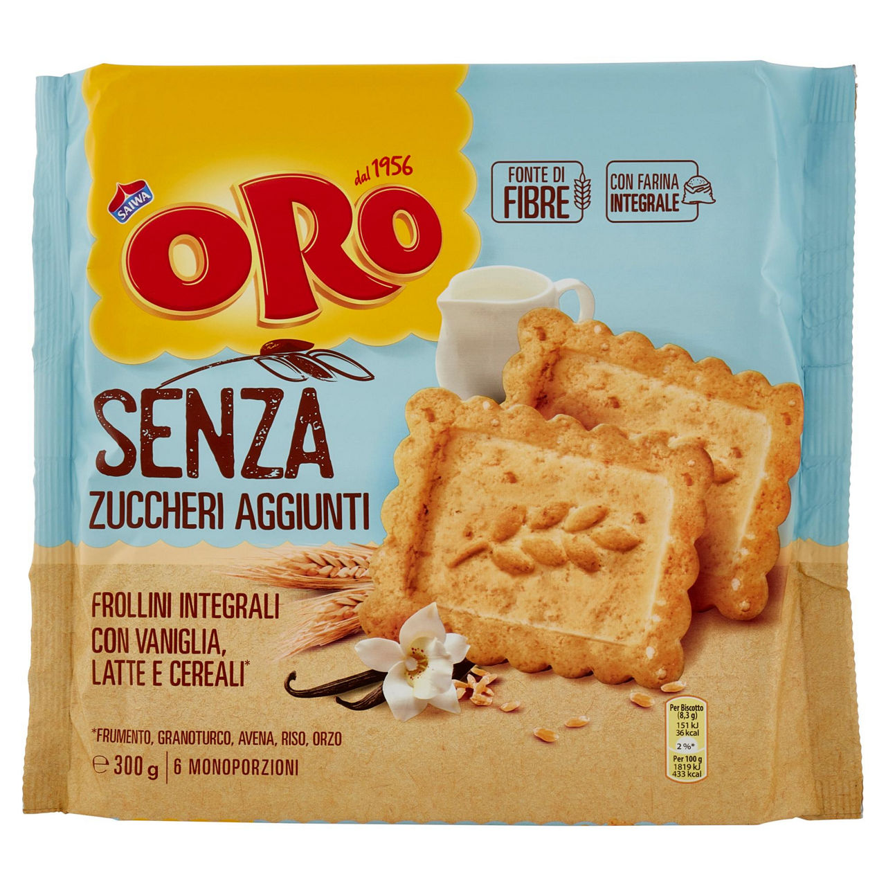 Biscotti integrali con vaniglia latte e cereali senza zuccheri aggiunti 300 gr - Immagine 01