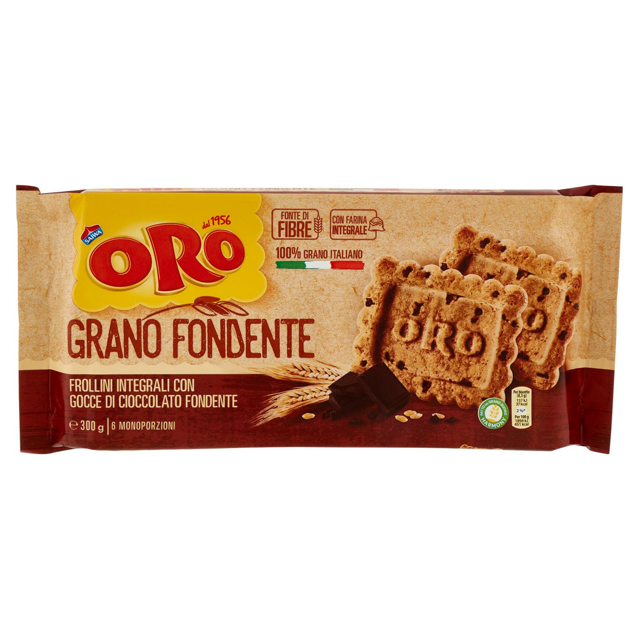 Biscotti integrali con pepite di cioccolato fondente 300 gr