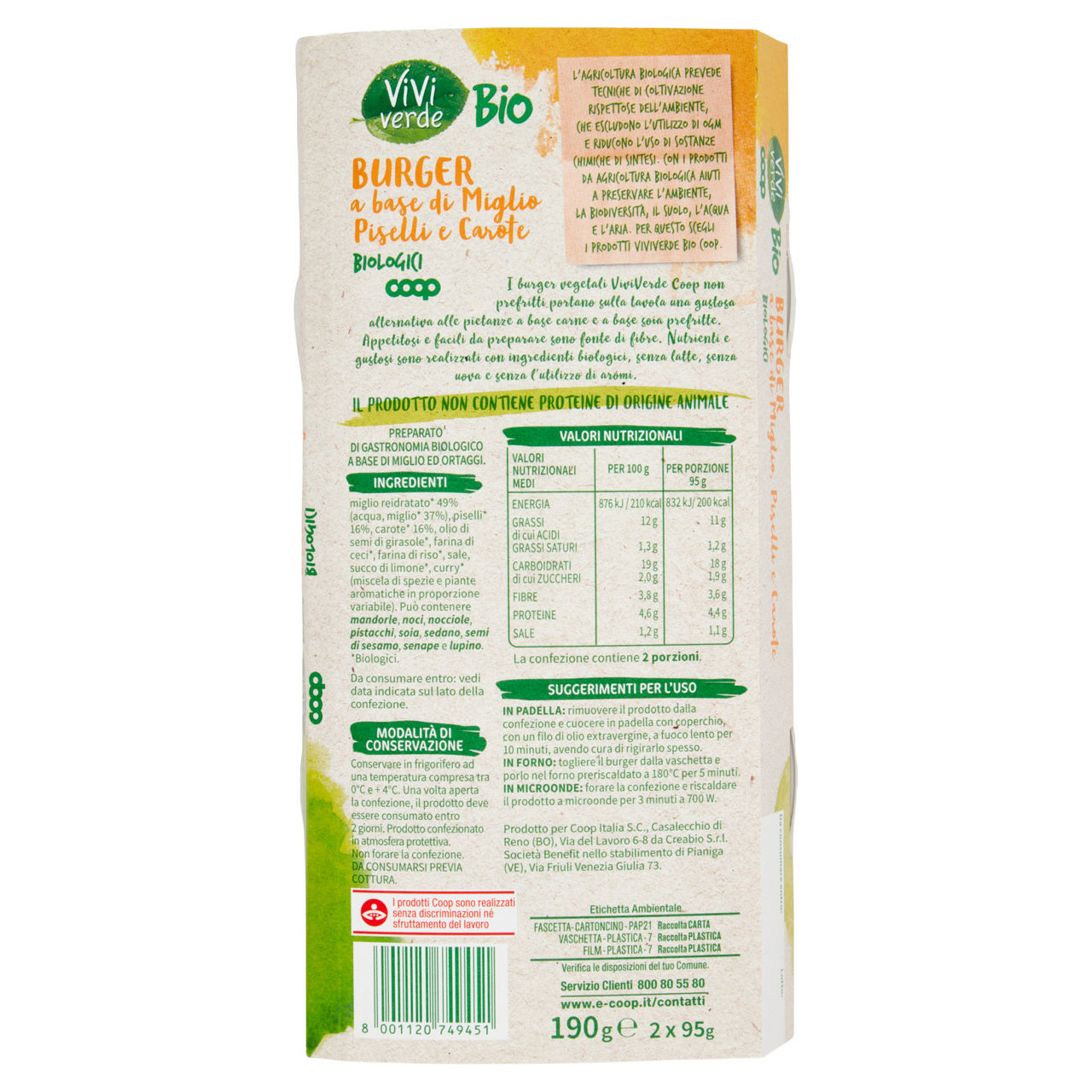 Burger vegetali a base di miglio piselli e carote bio 2 pz 190 gr - Immagine 31