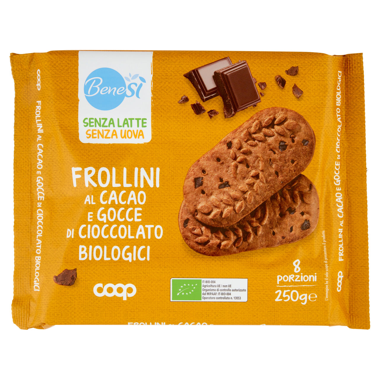 Biscotti frollini al cacao con gocce di cioccolato bio senza latte e uova 250 gr