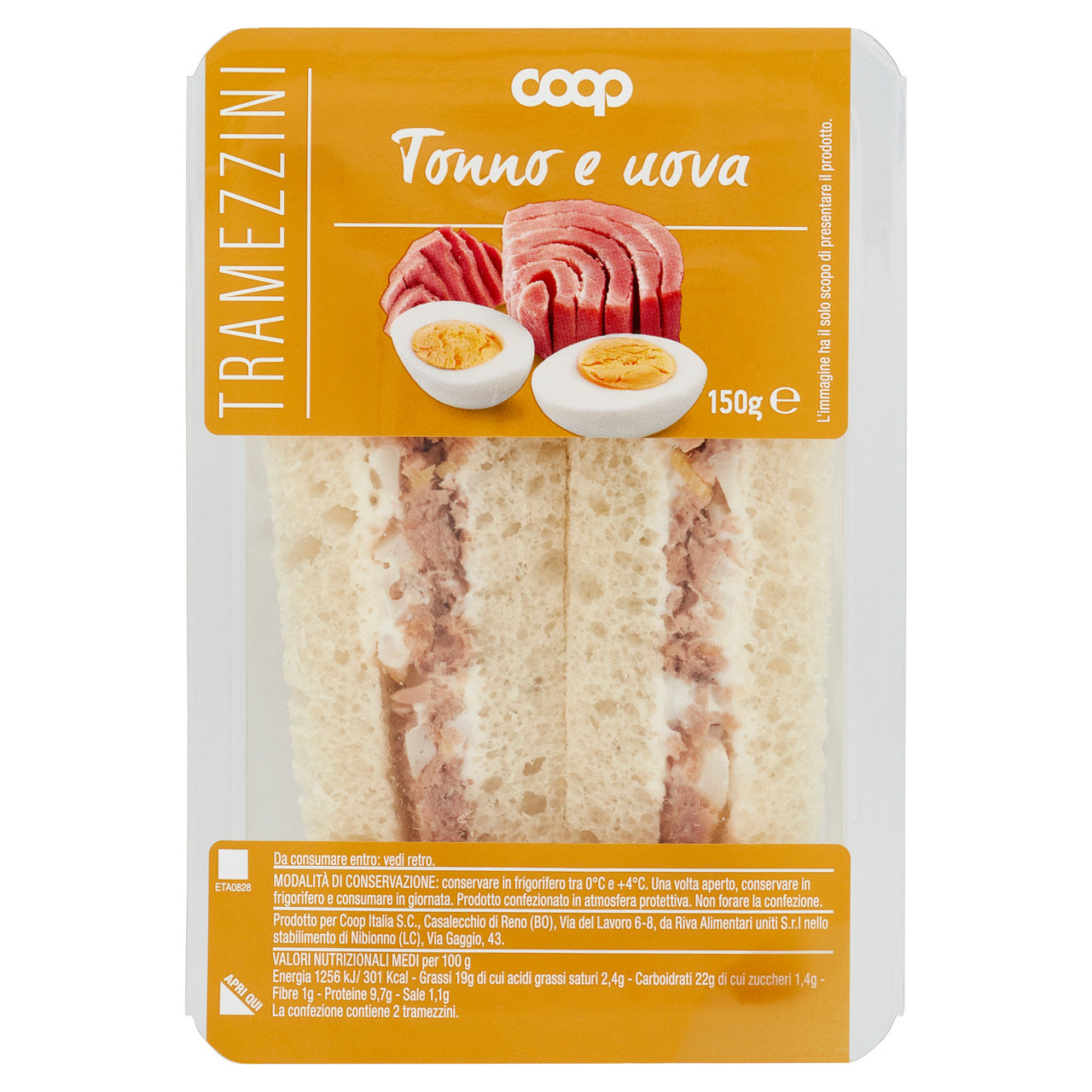 Tramezzini farciti con tonno e uova sode 2 pz 150 gr - Immagine 01