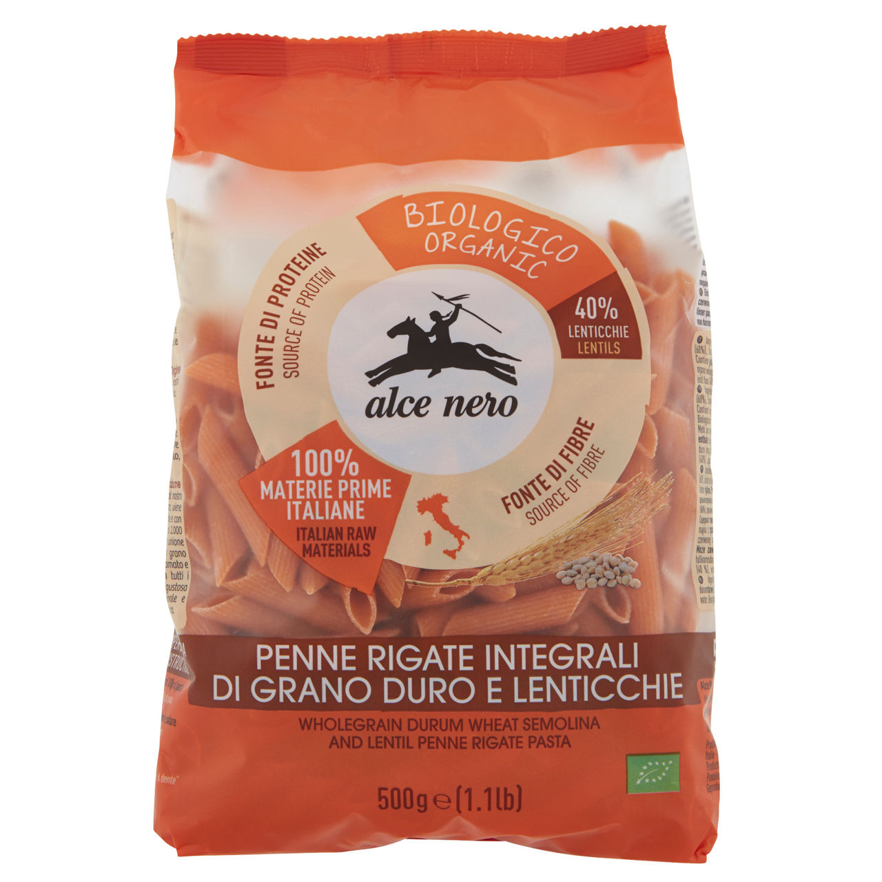 Penne rigate pasta di semola integrale di grano duro e lenticchie bio 500 gr - Immagine 01