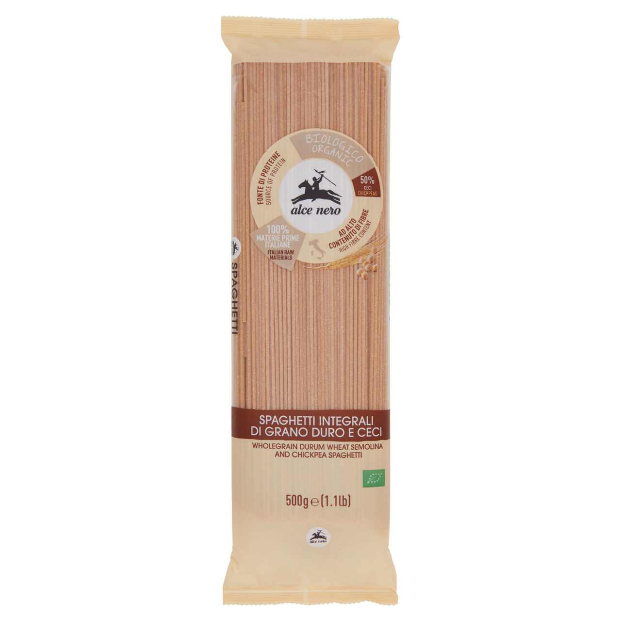 SPAGHETTI INTEGRALI DI GRANO DURO E CECI BIO 500G - Immagine 01