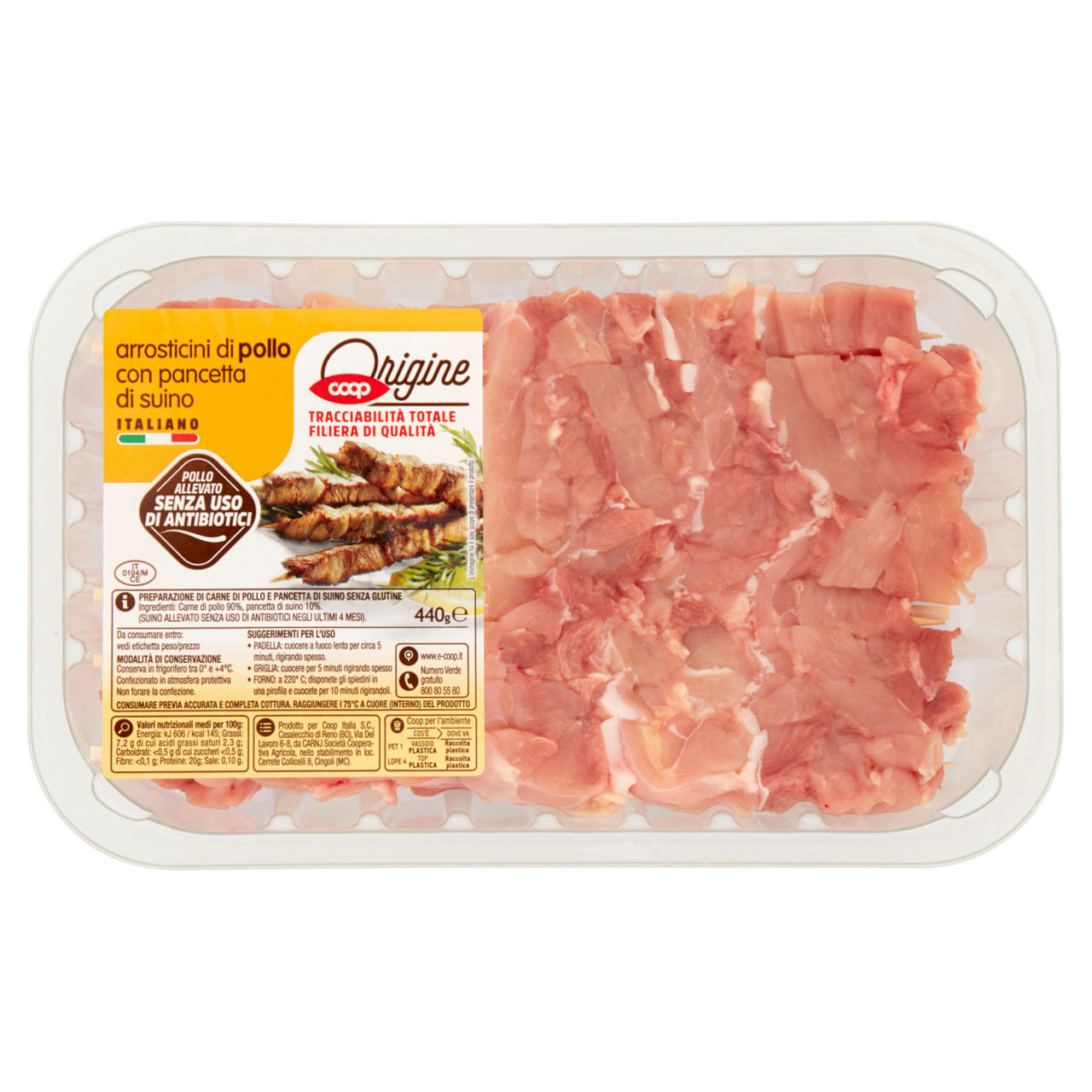 Arrosticini di pollo con pancetta di suino 440 gr - Immagine 01