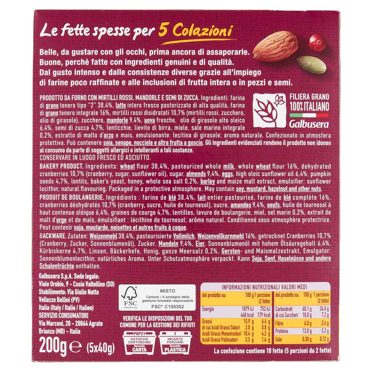 Fette spesse con mirtilli rossi mandorle e semi di zucca 200 gr - Immagine 51