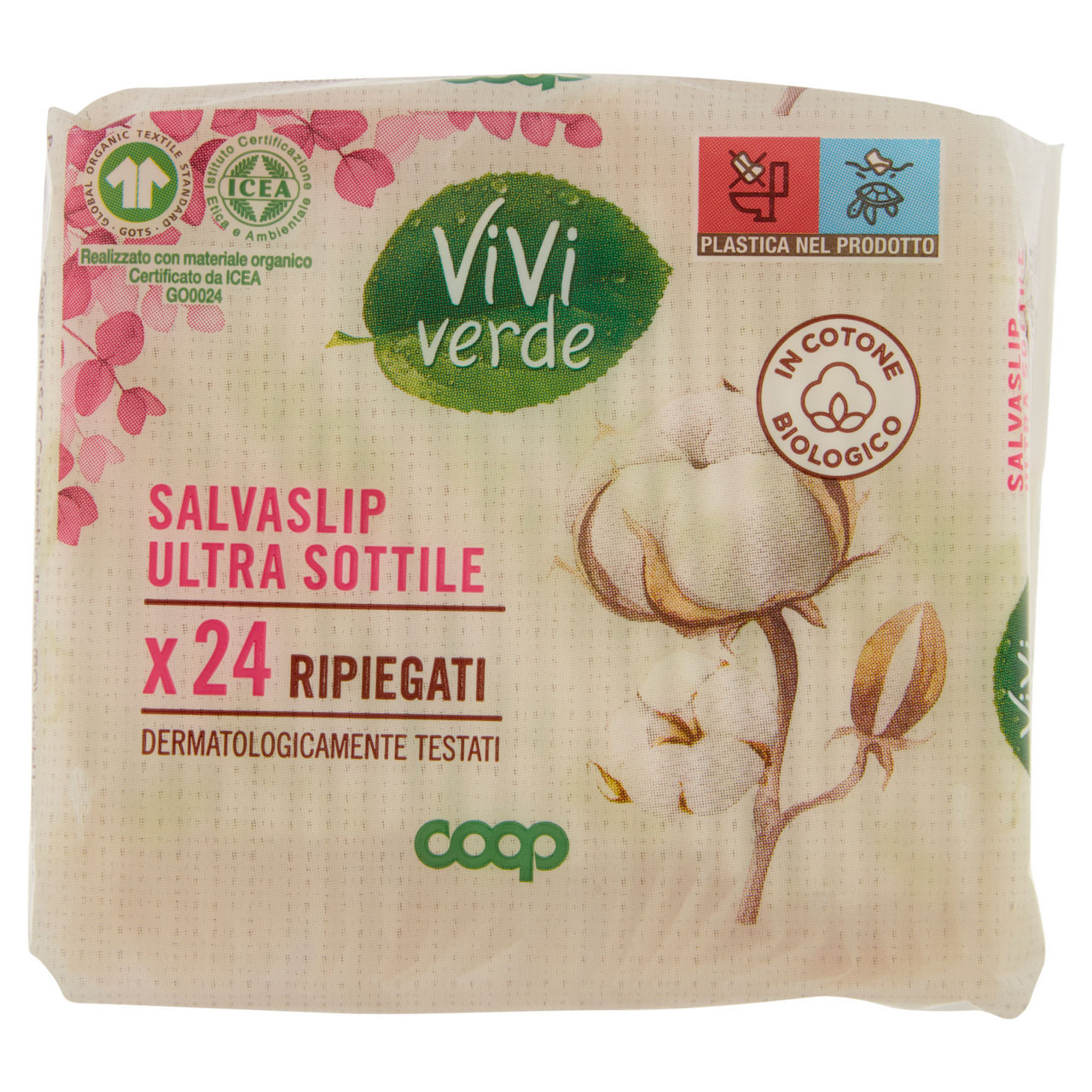 Salvaslip ultra sottili in cotone bio ripiegati 24 pz