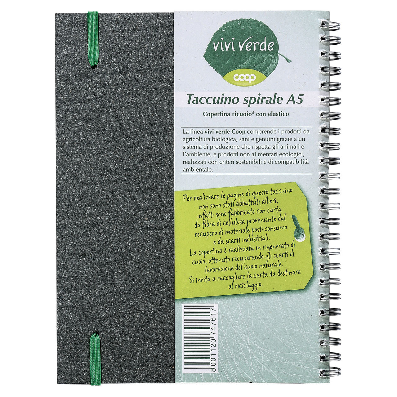 Taccuino spirale a5 copertina ricuoio con elastico