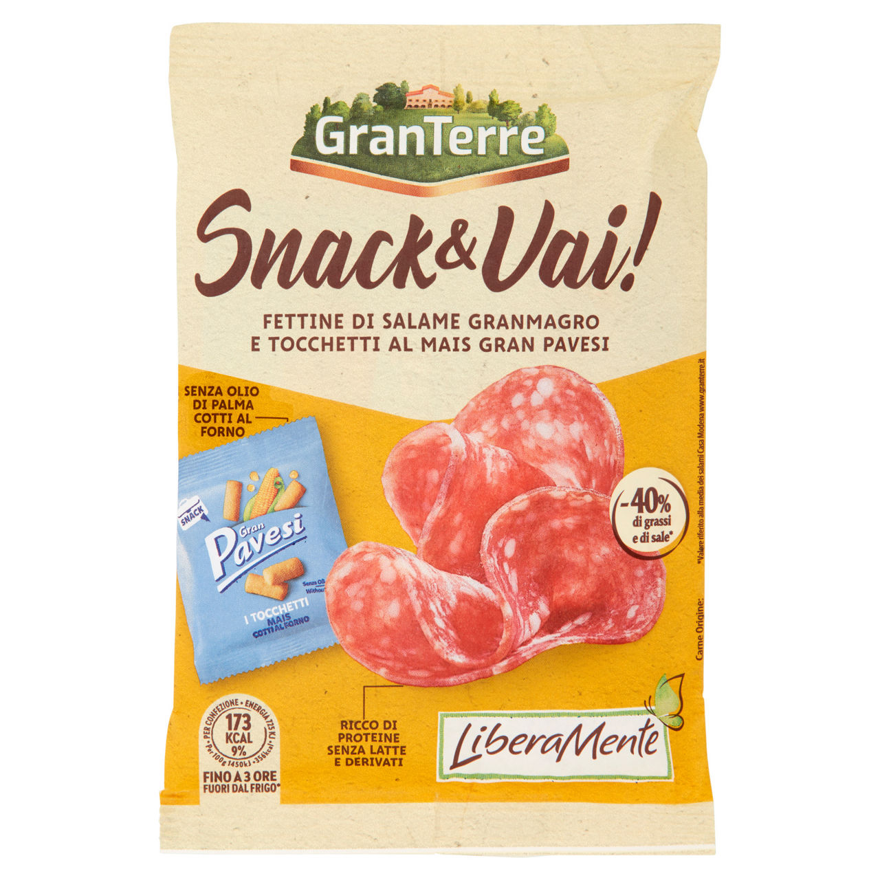 Merenda salata con fettine di salame e tocchetti al mais 50 gr